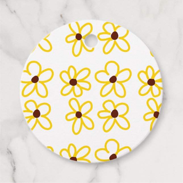 Étiquettes Cadeau Tournesol marron jaune motif floral moderne boho (Devant)
