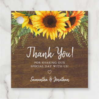 Étiquettes Cadeau Tournesols d'automne Merci Mariage rustique