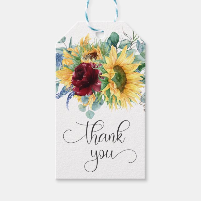 Étiquettes-cadeau Tournesols Rustiques Boho Merci Floral (Devant)