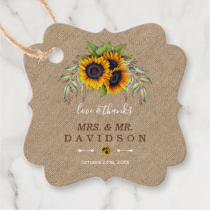 Étiquettes Cadeau Tournesols Rustiques Mariage Toile de Grange Vieil