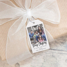 Étiquettes-cadeau Tout Texte Moderne Brossé Script Photo Noir & Blan