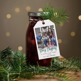 Étiquettes-cadeau Tout Texte Moderne Brossé Vert Script & Photo