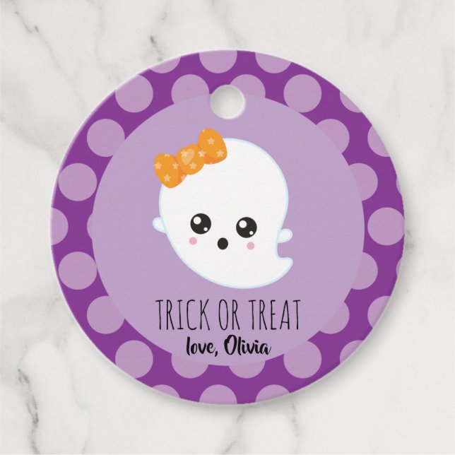 Étiquettes Cadeau Trace ou traitement Halloween balise fantôme éffra (Devant)
