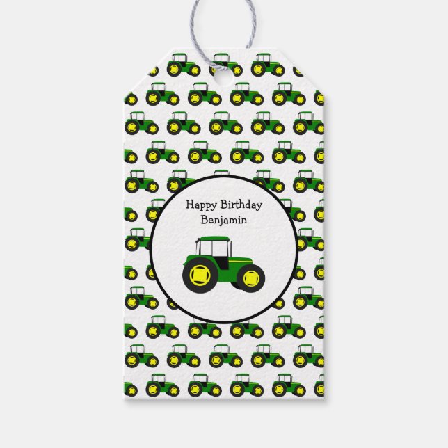 Étiquettes-cadeau Tracteurs verts personnalisés (Devant)