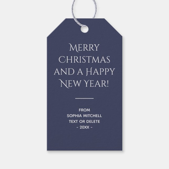 Étiquettes-cadeau Traditionnel - Bleu Classique - Balises Cadeaux Mi (Devant)