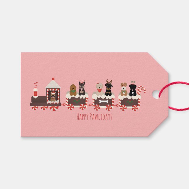Étiquettes-cadeau Train de Noël de chien (Devant (Horizontal))