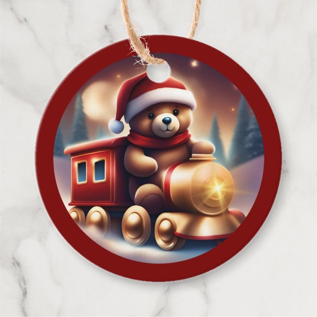 Étiquettes Cadeau Train Teddy de Noël TWArt (Devant)