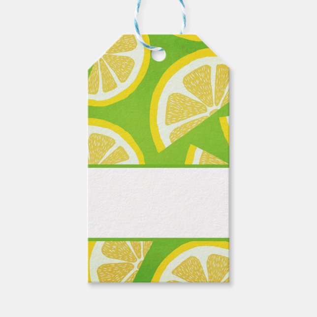 Étiquettes-cadeau Tranches de citron sur Arrière - plan vert citron (Devant)
