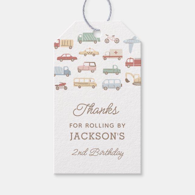 Étiquettes-cadeau Transport Voitures et Camions Garçon fête d'annive (Devant)