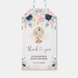 Étiquettes-cadeau Travel Dreamcatcher Blush Navy Baby shower de fleu