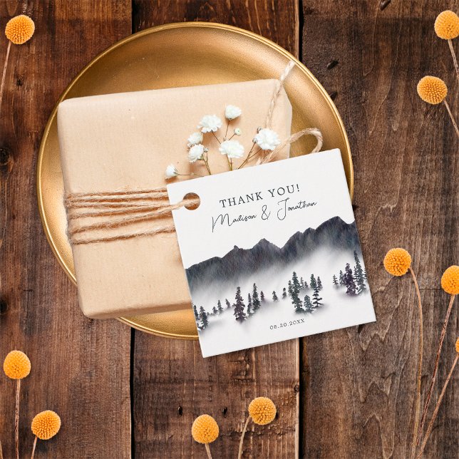 Étiquettes Cadeau Tree Forest Mountain Lakeside Mariage Merci (Créateur téléchargé)