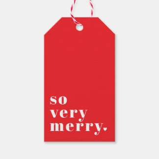 Étiquettes-cadeau Très Joyeux Noël Moderne sur Fond Rouge