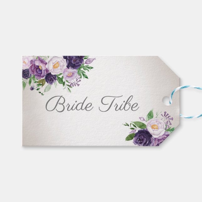 Étiquettes-cadeau Tribu de mariées florales de lavande violette (Devant (Horizontal))