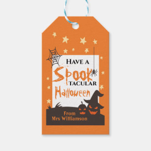 Étiquettes-cadeau Trick d'Halloween ou traiter le Citrouille orange