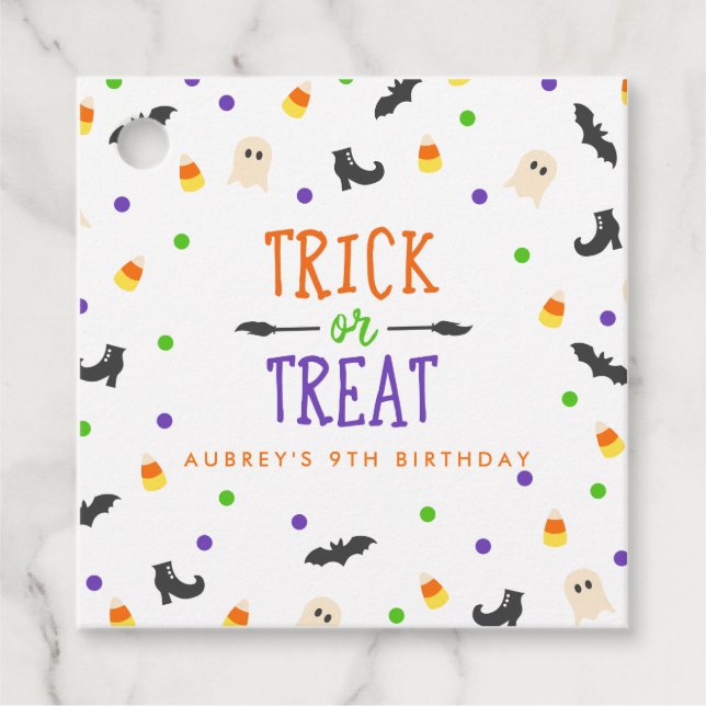 Étiquettes Cadeau Trick ou traiter Halloween Anniversaire thème de f (Devant)