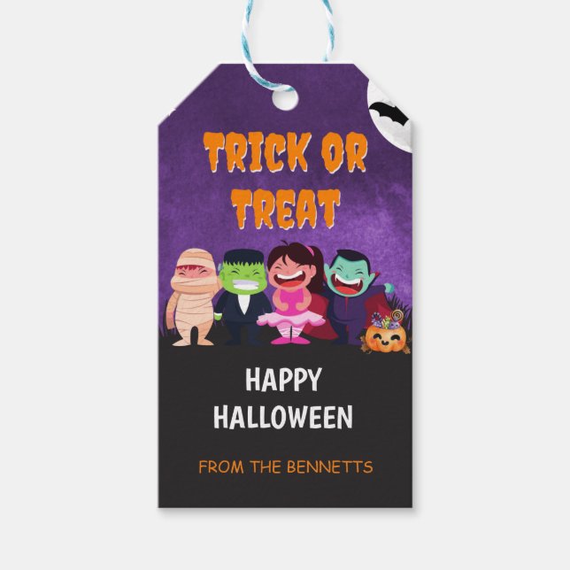 Étiquettes-cadeau Trick ou Treat Purple (Devant)