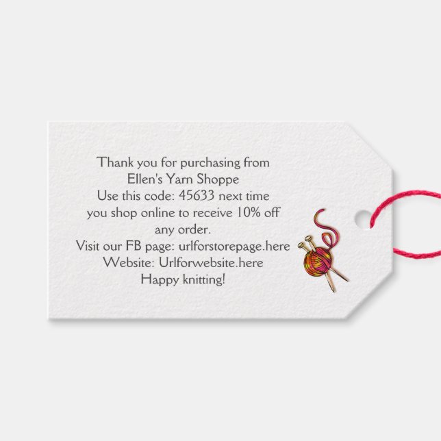 Étiquettes-cadeau Tricot Yarn Arts Shop Photo Merci Coupon (Devant (Horizontal))