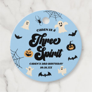 Étiquettes Cadeau Trois Esprit Bleu Halloween 3e fête d'anniversaire