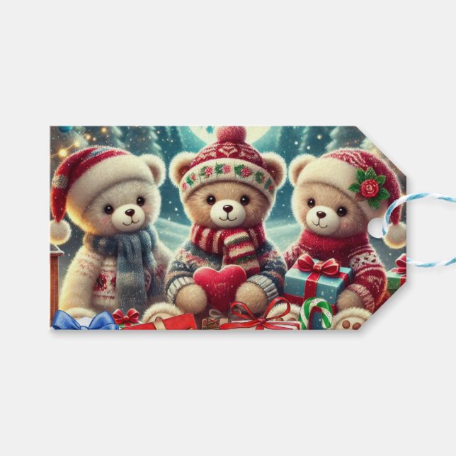 Étiquettes-cadeau Trois mignons Nounours Joyeux Noël (Devant (Horizontal))