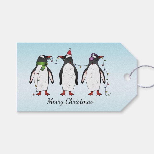 Étiquettes-cadeau Trois Pingouins Festifs De Noël Avec Texte Personn (Devant (Horizontal))