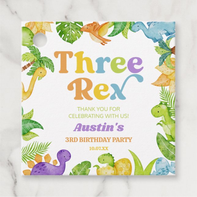 Étiquettes Cadeau Trois Rex Dinosaur 3ème fête d'anniversaire (Devant)