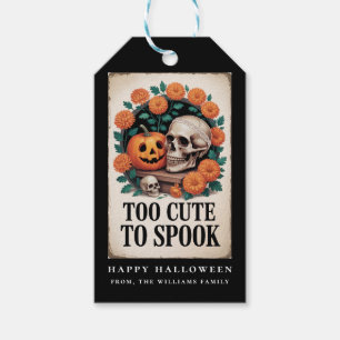 Étiquettes-cadeau Trop mignon pour effrayer crâne citrouille Hallowe