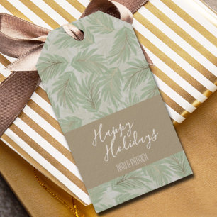 Étiquettes-cadeau Tropcal Green and Gold Leaves Christmas Holiday