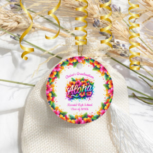 Étiquettes Cadeau Tropical Aloha Graduation Party Round Gift Tags