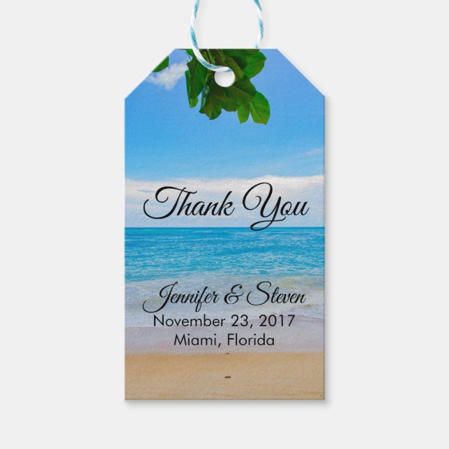 Étiquettes-cadeau Tropical Beach Vacation Island Mariage Merci (Devant)