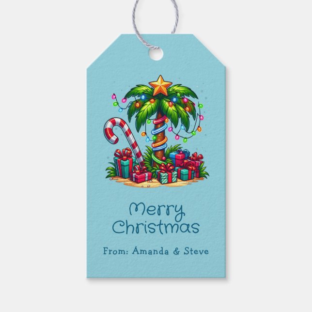 Étiquettes-cadeau Tropical Christmas Holiday Palm Tree (Devant)