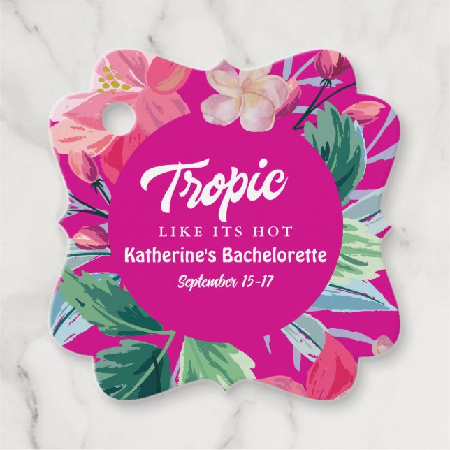Étiquettes Cadeau Tropical comme il fait chaud rose enterrement de v (Devant)