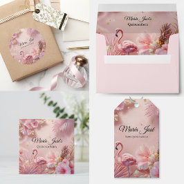 Étiquettes-cadeau Tropical Flamant Rose Quinceañera, sur mesure