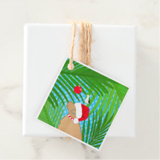 Étiquettes Cadeau Tropical Golden Dog Santa Seagull Flat Gift Card