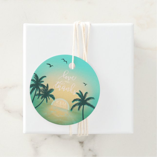 Étiquettes Cadeau Tropical Isle Sunrise Mariage Turquoise L1 ID581 (En situation)