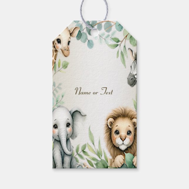 Étiquettes-cadeau Tropical Jungle Safari Animaux Green Feuilles Part (Devant)