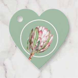 Étiquettes Cadeau Tropical Pink Protea Floral HEART Party