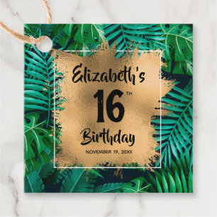 Étiquettes Cadeau Tropical Plante Gold 16e anniversaire Personnalisé