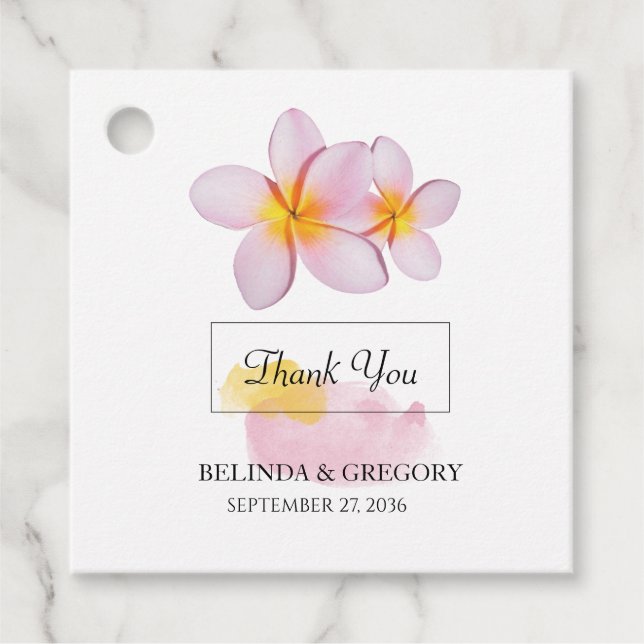 Étiquettes Cadeau Tropical Plumeria Frangipani Cadeau Mariage (Devant)