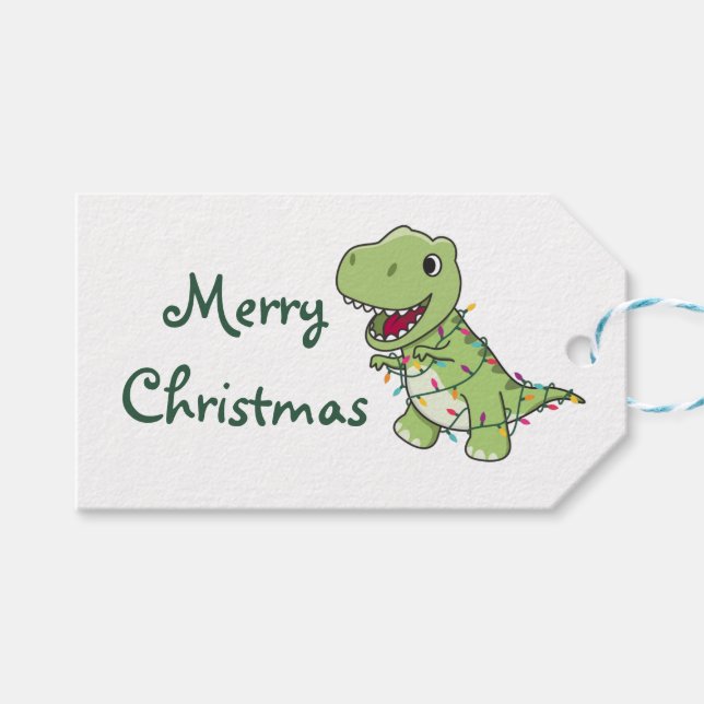 Étiquettes-cadeau Trucker Dinosaur Noël Neige hiver T-Rex Dino (Devant (Horizontal))