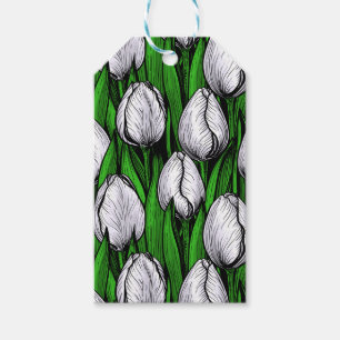 Étiquettes-cadeau Tulières blanches avec feuilles verts