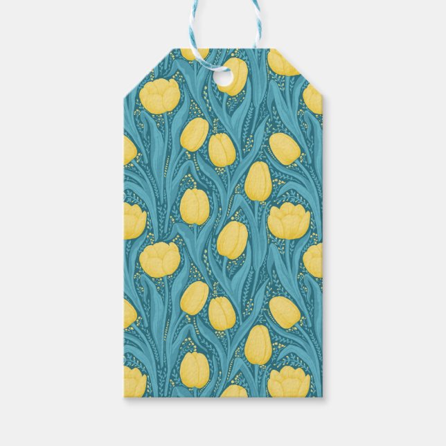 Étiquettes-cadeau Tulipes en bleu et jaune (Devant)