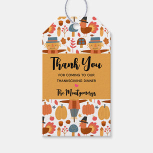 Étiquettes-cadeau Turquie et Scarecrow Thanksgiving Motif