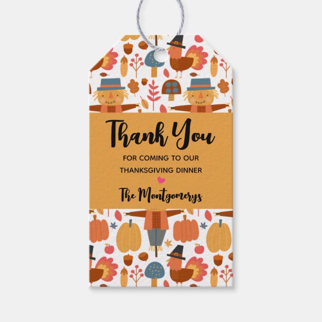 Étiquettes-cadeau Turquie et Scarecrow Thanksgiving Motif (Devant)