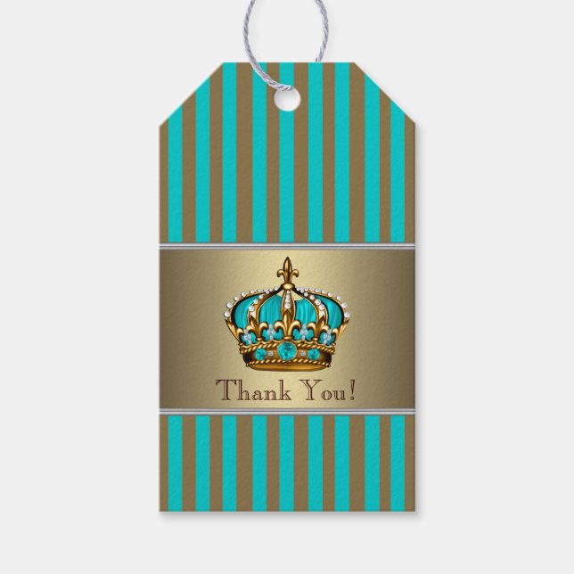 Étiquettes-cadeau Turquoise Blue Gold Prince (Devant)