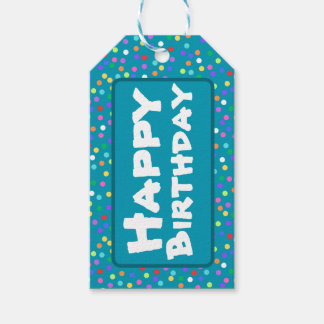 Étiquettes-cadeau Turquoise Blue Rainbow Confetti Joyeux cadeau d'an