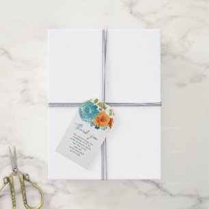 Étiquettes-cadeau Turquoise Burning Orange Foral Automne Merci