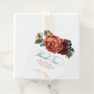 Étiquettes Cadeau Turquoise et Terracotta Floral Mariage Merci