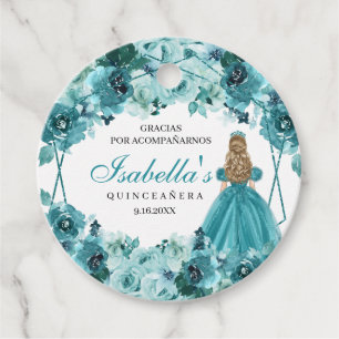 Étiquettes Cadeau Turquoise Floral Quinceanera Cercle Favoriser les