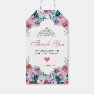 Étiquettes Cadeau turquoise & Mauve Floral Merci