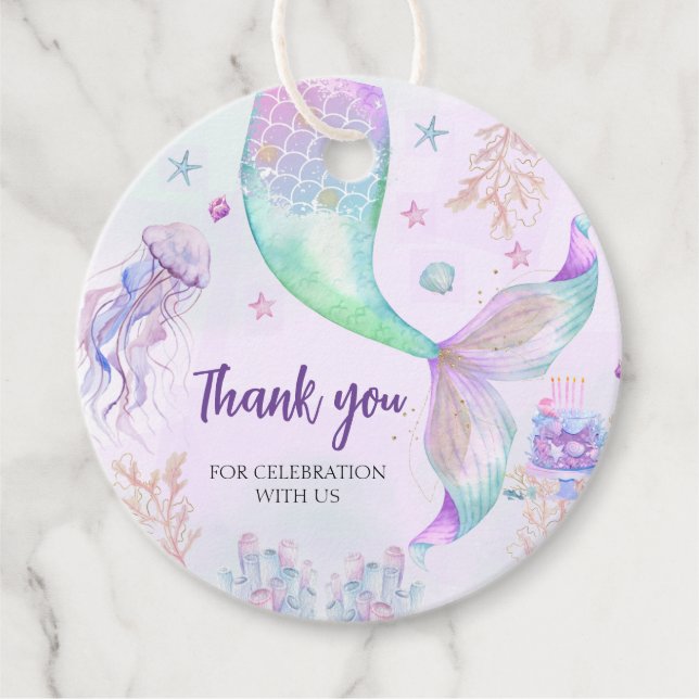 Étiquettes Cadeau Turquoise pourpre Merci de petite sirène (Devant)